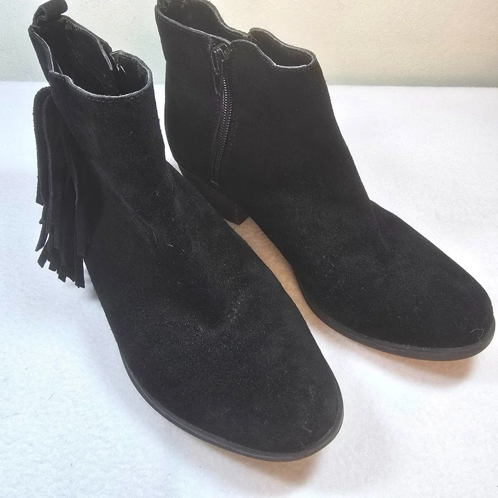 Womens Suede Fringe Ankle Boots Black‎ Western Boho Chic Classic Festival Sz 6.5